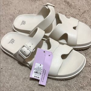 Cream Buckle Slide Sandals